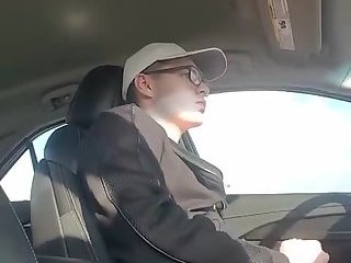 Boy cums while driving